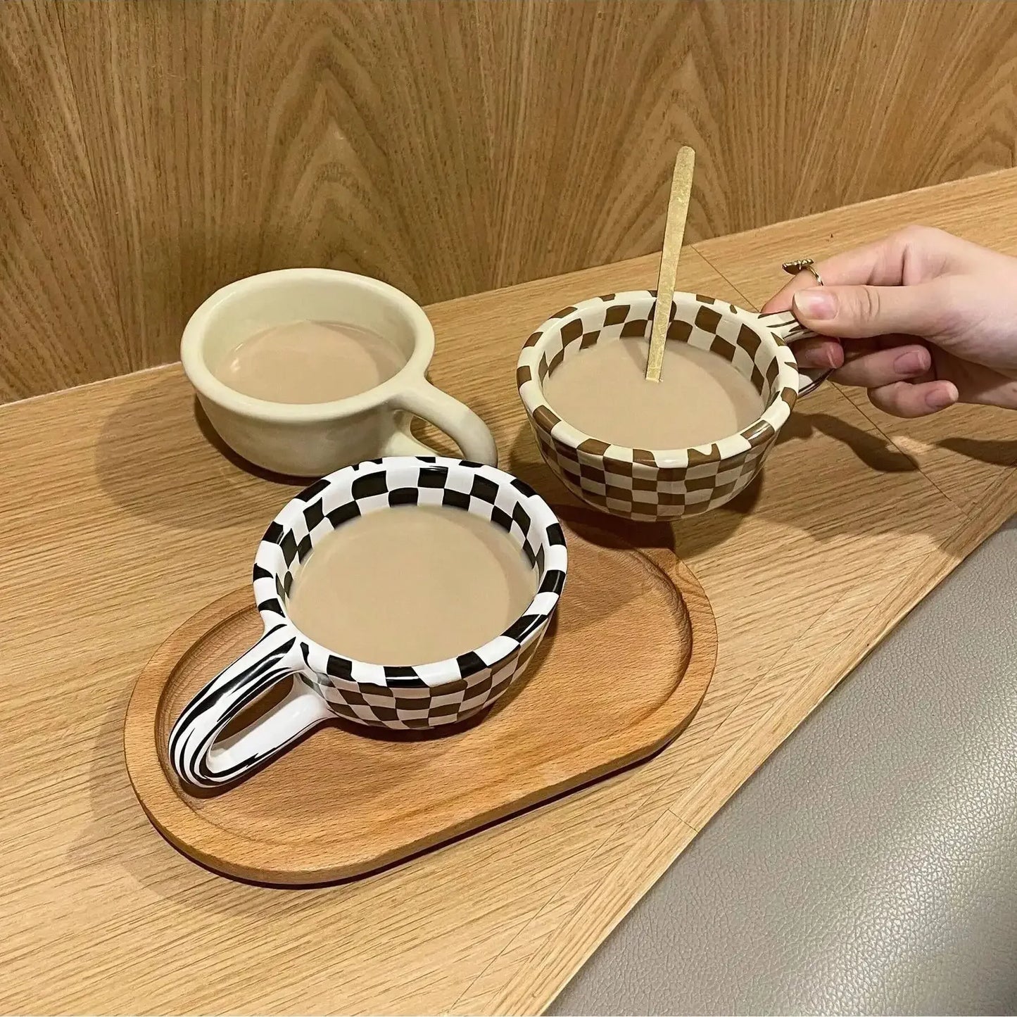 1pc-Creative Ceramic Checkered Pattern Tea Cup Irregular Chessboard Coffee Cup