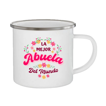 Best Grandmother in The World Spanish Print Enamel Coffee Mug Drinks Milk Cup Camping Mugs Best Birthday Holiday Gift for Abuela