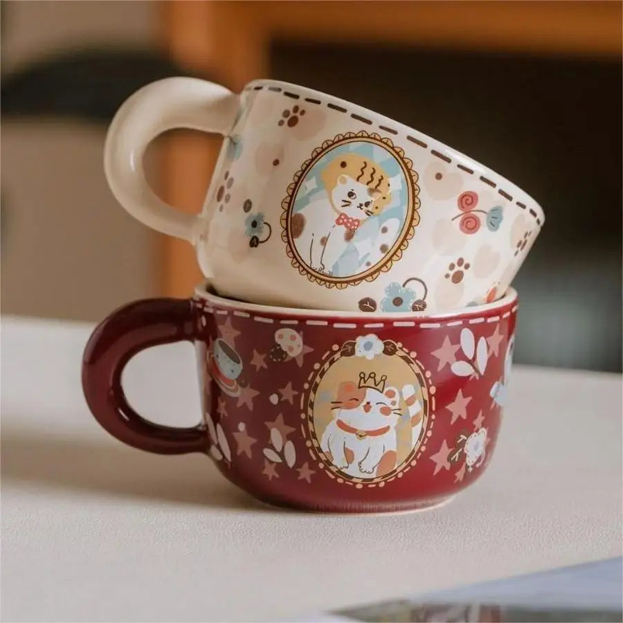 Vintage Cute Wealth Attraction Meow Cup Ceramic Cat Coffee Cup