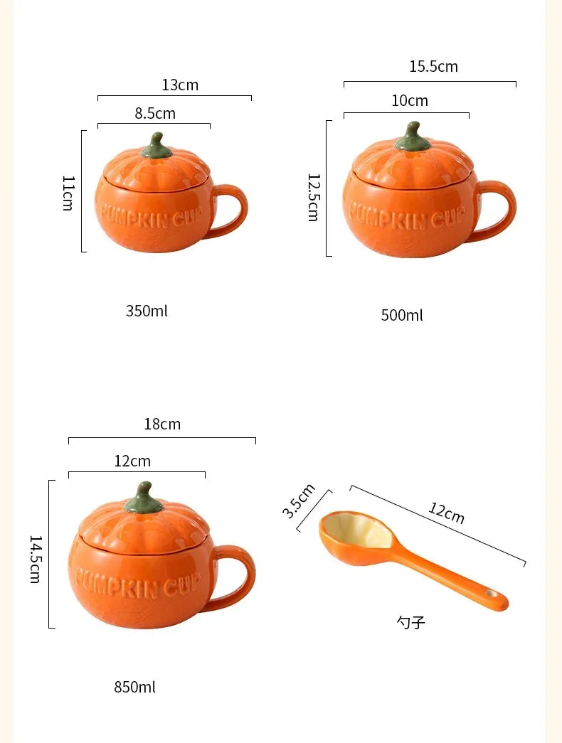 Pumpkin Mug Ceramic with Lid with Spoon Coffee Cups