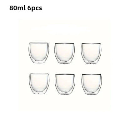 80/250/450ml Double-Wall Insulated Clear Glass Espresso Cups Perfect for Tea, Coffee, Latte, Cafe, Milk, Restaurant Use
