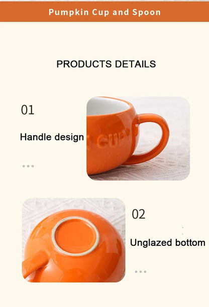 Pumpkin Mug Ceramic with Lid with Spoon Coffee Cups