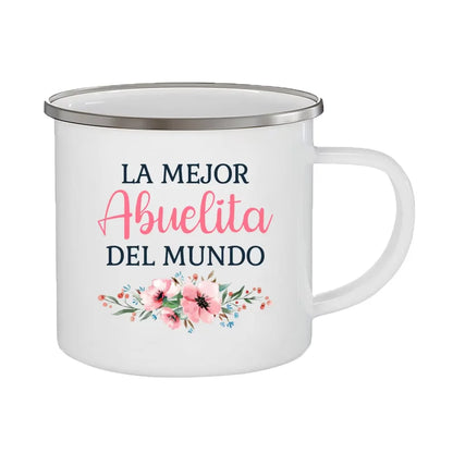 Best Grandmother in The World Spanish Print Enamel Coffee Mug Drinks Milk Cup Camping Mugs Best Birthday Holiday Gift for Abuela