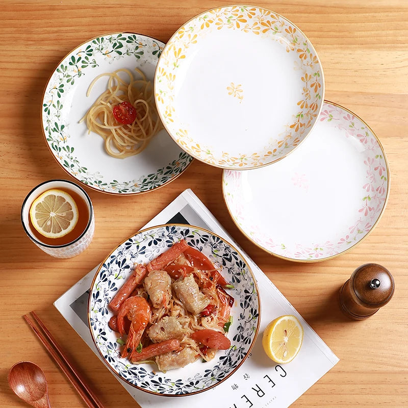 Floral Ceramic Plates -4pcs 8in/20.2cm