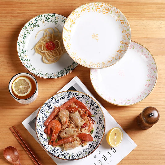 Floral Ceramic Plates -4pcs 8in/20.2cm