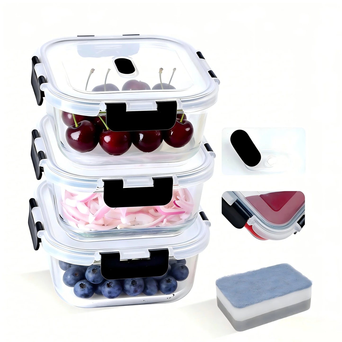 SAEIV Set of glass food storage containers with lids, airtight and leak-proof, 320/800 ml, airtight food storage containers