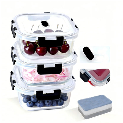 SAEIV Set of glass food storage containers with lids, airtight and leak-proof, 320/800 ml, airtight food storage containers