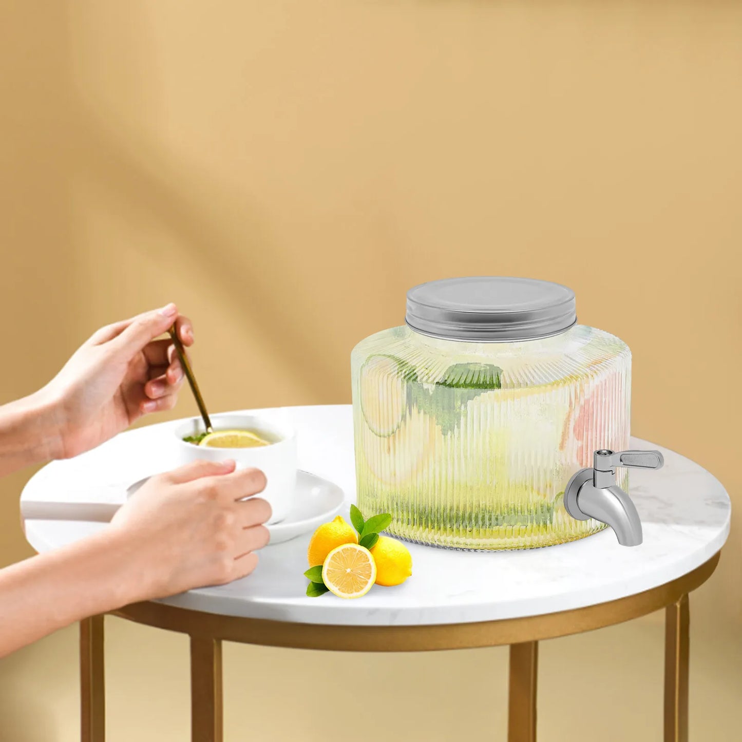 iced Beverage Dispenser 2.8L DIY Beverage Clear Glass Combined with Tap, Suitable for Refrigerators