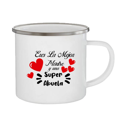 Best Grandmother in The World Spanish Print Enamel Coffee Mug Drinks Milk Cup Camping Mugs Best Birthday Holiday Gift for Abuela