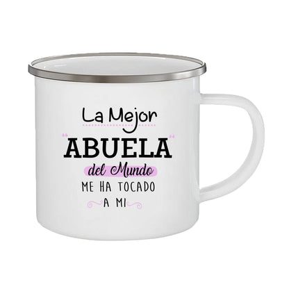 Best Grandmother in The World Spanish Print Enamel Coffee Mug Drinks Milk Cup Camping Mugs Best Birthday Holiday Gift for Abuela