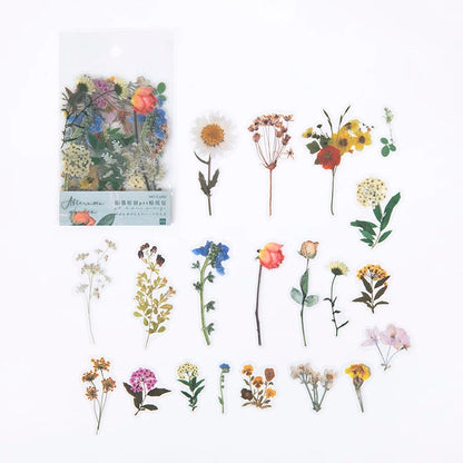 40pcs/pack PET Transparent Flowers Stickers DIY Deco Scrapbooking Junk Journal Plants Flowers Sticker Stationery Supplies
