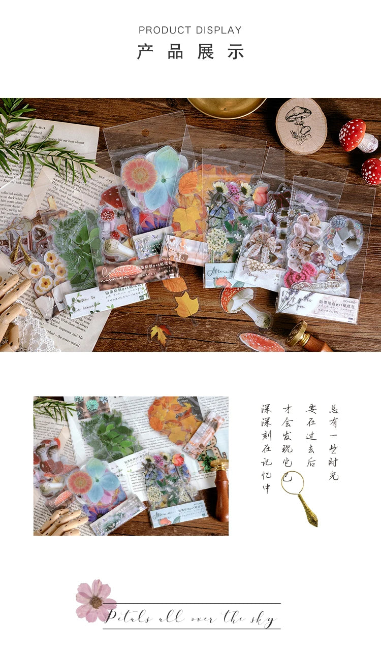 40pcs/pack PET Transparent Flowers Stickers DIY Deco Scrapbooking Junk Journal Plants Flowers Sticker Stationery Supplies