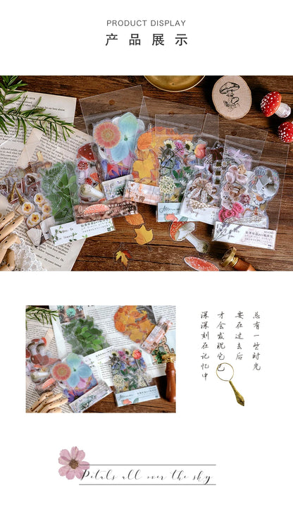 40pcs/pack PET Transparent Flowers Stickers DIY Deco Scrapbooking Junk Journal Plants Flowers Sticker Stationery Supplies