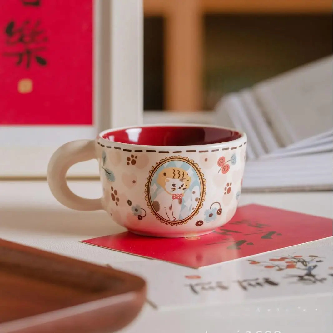 Vintage Cute Wealth Attraction Meow Cup Ceramic Cat Coffee Cup