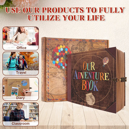 Our Adventure Book 146 Page DIY Scrapbook for Travel Memories Unique Wedding & Anniversary Gift Retro Kraft Photo Album