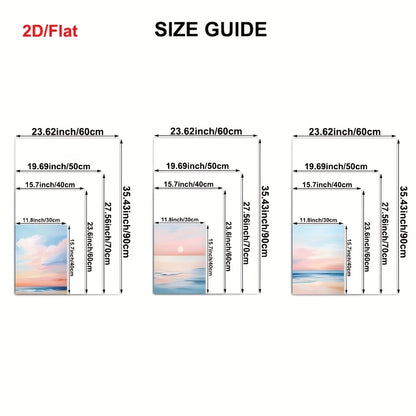 3pcs, 2D Frameless Canvas Art Set, Three-Piece Living Room Decor, Pastel Sunset Beach Coastal Ocean Painting Poster with Blus
