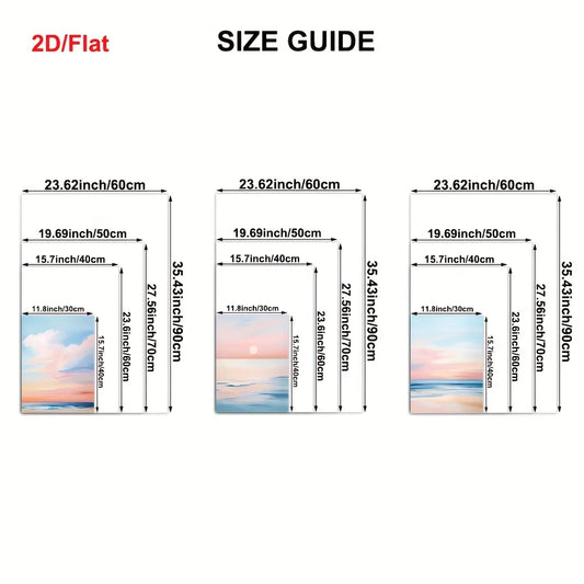 3pcs, 2D Frameless Canvas Art Set, Three-Piece Living Room Decor, Pastel Sunset Beach Coastal Ocean Painting Poster with Blus