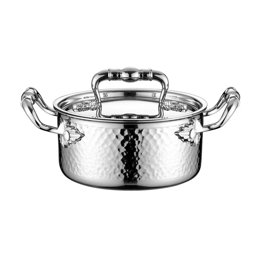 304 stainless steel double ear pot thickened hammer pattern single pot With lid Home self-service hot pot Stewed pot cookware