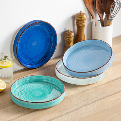 vancasso 4/8 Piece Large Pasta Plate Blue Multicolor Handpainted Spiral Tableware Set 380ML for Fruit/Cereal/Ramen Bowl for 4
