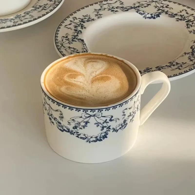 French retro floral imitation ceramic coffee cup and plate