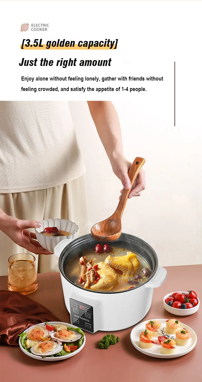 800W Electric Multifunctional Cooker Household Hot Pot Intelligent Non-stick Cookware for Kitchen Home Appliance Rice Pot 3.5L