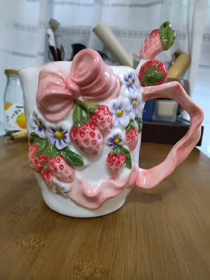 Vintage Berry Floral Bow Coffee Mug Set Creative Ceramic Tea Cup