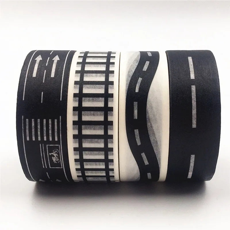 15mm*10M Black And White Highway shape Stripe Washi Tape Adhesive Tape DIY Scrapbooking Sticker Label Masking Tape