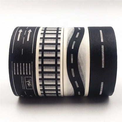 15mm*10M Black And White Highway shape Stripe Washi Tape Adhesive Tape DIY Scrapbooking Sticker Label Masking Tape
