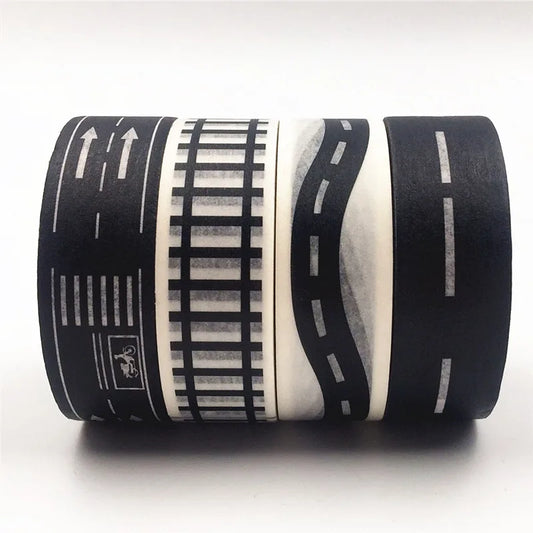 15mm*10M Black And White Highway shape Stripe Washi Tape Adhesive Tape DIY Scrapbooking Sticker Label Masking Tape