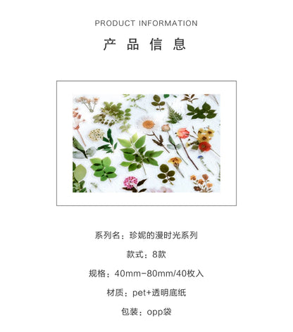 40pcs/pack PET Transparent Flowers Stickers DIY Deco Scrapbooking Junk Journal Plants Flowers Sticker Stationery Supplies
