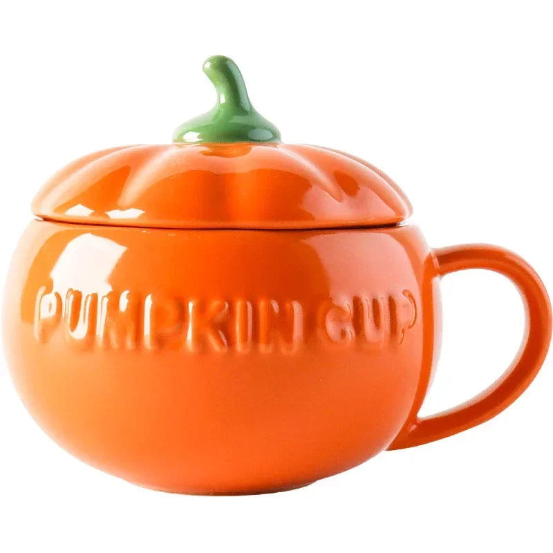 Pumpkin Mug Ceramic with Lid with Spoon Coffee Cups