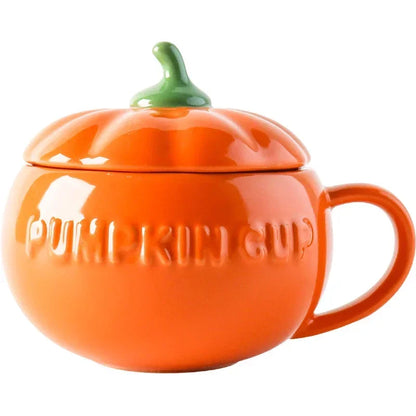 Pumpkin Mug Ceramic with Lid with Spoon Coffee Cups