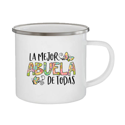 Best Grandmother in The World Spanish Print Enamel Coffee Mug Drinks Milk Cup Camping Mugs Best Birthday Holiday Gift for Abuela