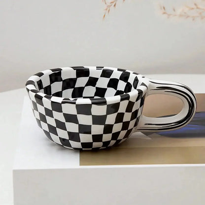 1pc-Creative Ceramic Checkered Pattern Tea Cup Irregular Chessboard Coffee Cup