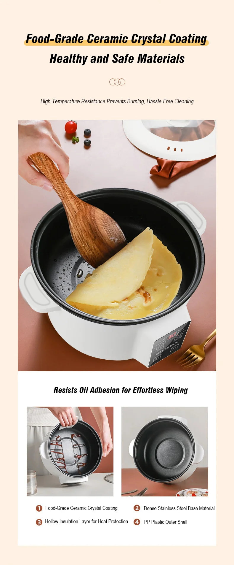 800W Electric Multifunctional Cooker Household Hot Pot Intelligent Non-stick Cookware for Kitchen Home Appliance Rice Pot 3.5L