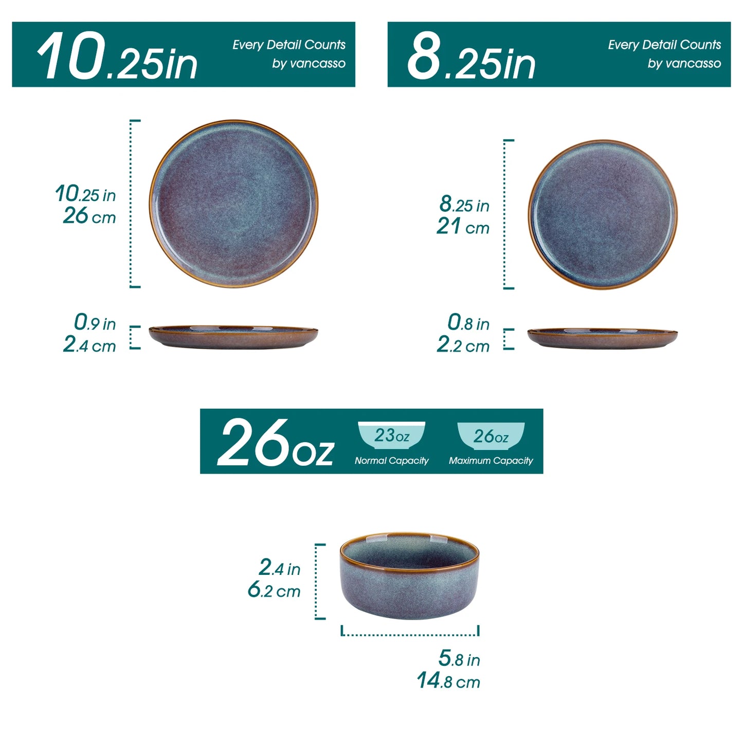 Grey-Blue Reactive Glaze Stoneware Plates Set
