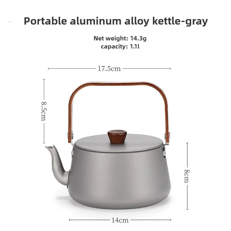ISE MOUNT Outdoor Aluminum Alloy Kettle Teapot Camping Cookware Portable 1.1L Wooden Handle Coffee Pot