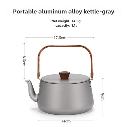 ISE MOUNT Outdoor Aluminum Alloy Kettle Teapot Camping Cookware Portable 1.1L Wooden Handle Coffee Pot