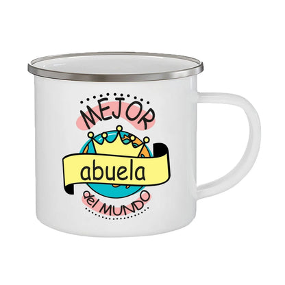 Best Grandmother in The World Spanish Print Enamel Coffee Mug Drinks Milk Cup Camping Mugs Best Birthday Holiday Gift for Abuela