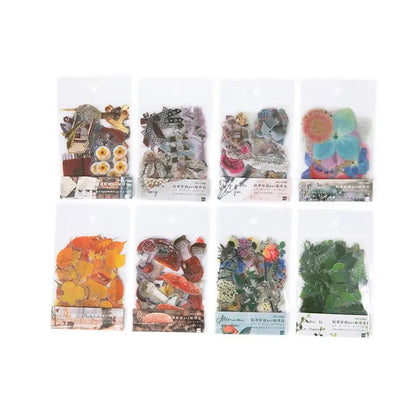 40pcs/pack PET Transparent Flowers Stickers DIY Deco Scrapbooking Junk Journal Plants Flowers Sticker Stationery Supplies