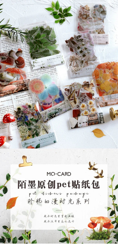 40pcs/pack PET Transparent Flowers Stickers DIY Deco Scrapbooking Junk Journal Plants Flowers Sticker Stationery Supplies
