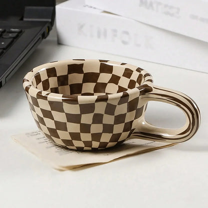 1pc-Creative Ceramic Checkered Pattern Tea Cup Irregular Chessboard Coffee Cup