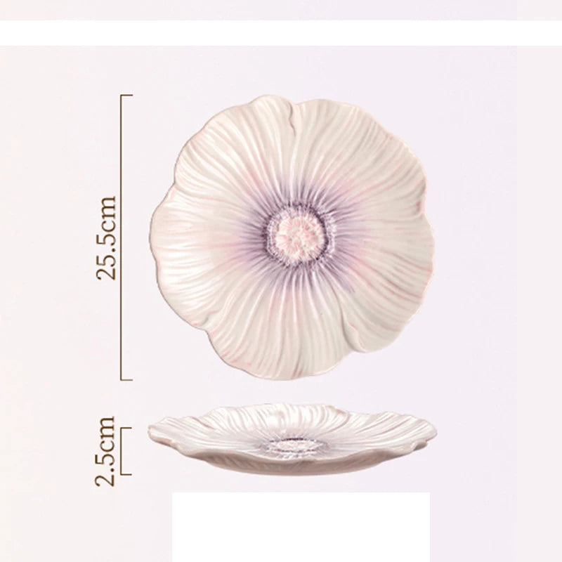 Relief Purple Floral Ceramic Plate Dessert Plate Pasta Dish Soup Bowl Salad Bowl Snack Bowl Molecular Cuisine Creative Tableware