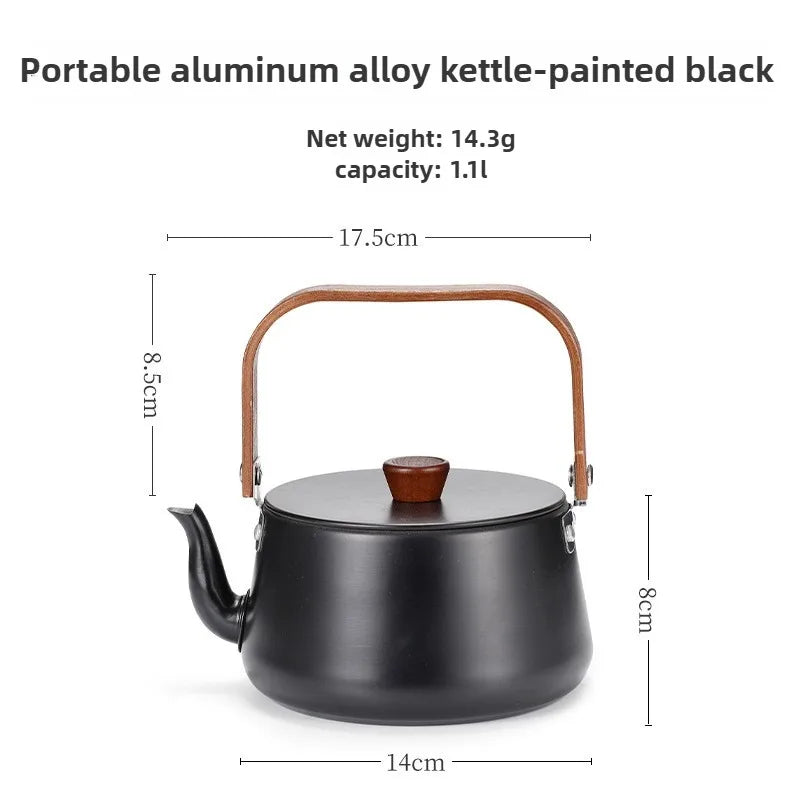 ISE MOUNT Outdoor Aluminum Alloy Kettle Teapot Camping Cookware Portable 1.1L Wooden Handle Coffee Pot
