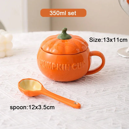 Pumpkin Mug Ceramic with Lid with Spoon Coffee Cups