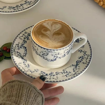 French retro floral imitation ceramic coffee cup and plate