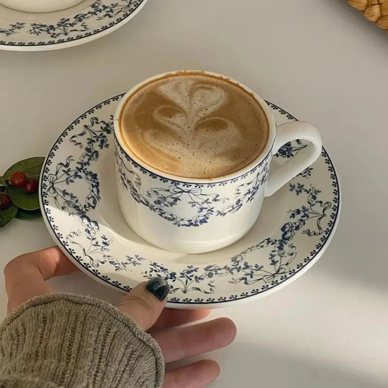 French retro floral imitation ceramic coffee cup and plate