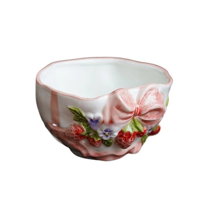 Vintage Berry Floral Bow Coffee Mug Set Creative Ceramic Tea Cup