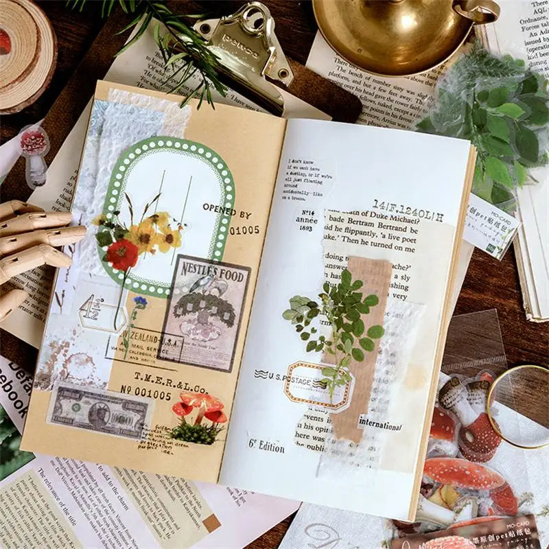 40pcs/pack PET Transparent Flowers Stickers DIY Deco Scrapbooking Junk Journal Plants Flowers Sticker Stationery Supplies