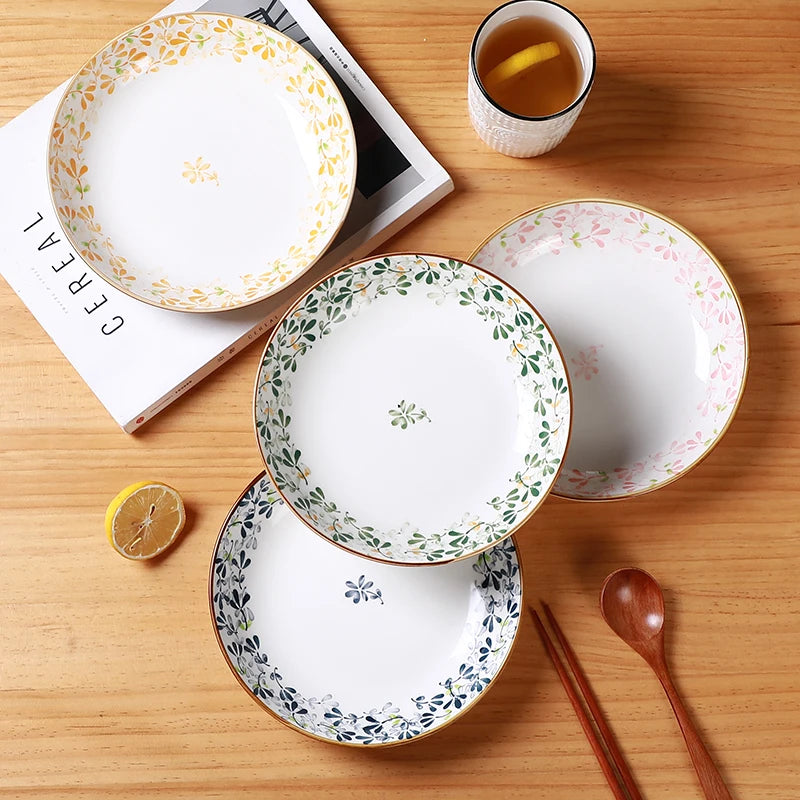Floral Ceramic Plates -4pcs 8in/20.2cm
